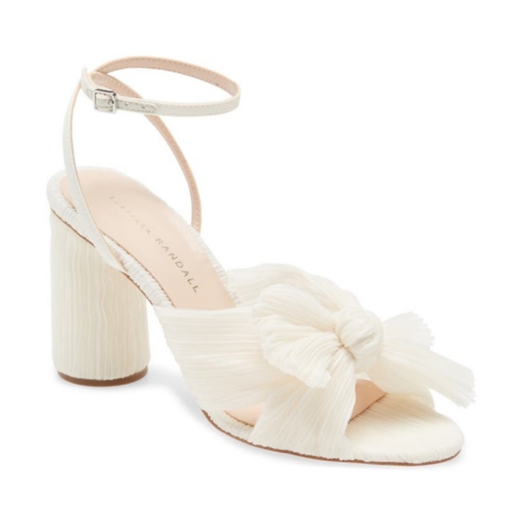 Loeffler Randall Shoes - Loeffler Randall Camellia Pleated Bow Heeled Sandal in Pearl (off-white/ivory)